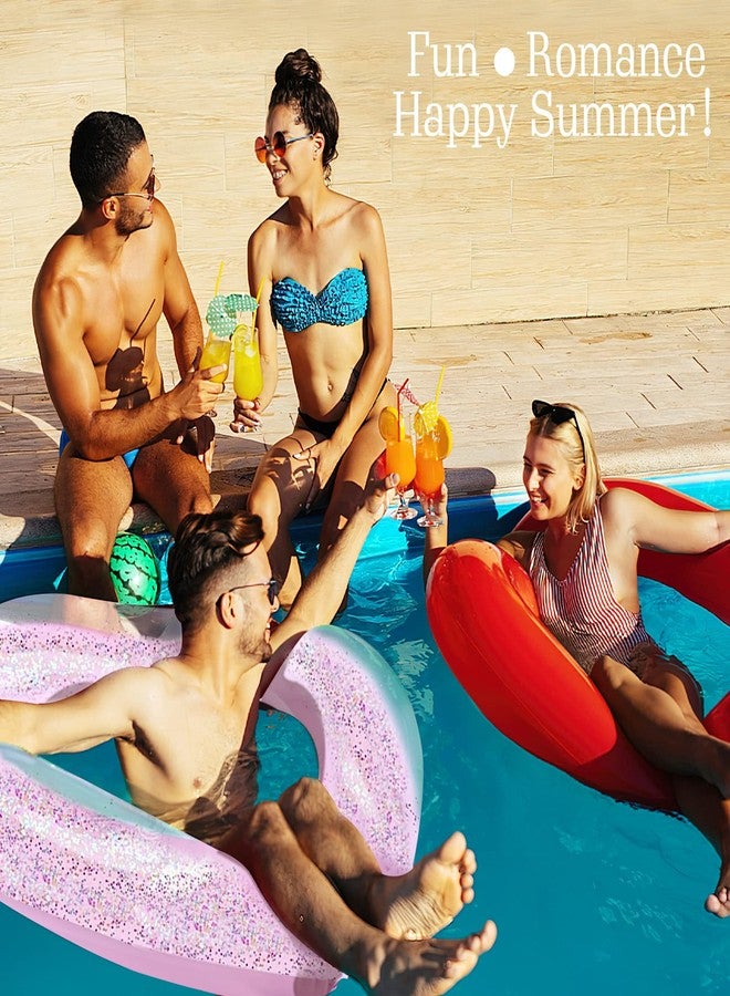 HeySplash Pool Floats, Adult Size Heart Inflatable Pool Floatie for Bachelorette Party, Swim Tube Rings, River Lake Beach Floaty, Wedding Bride Valentine Fun Toy Raft Lounge, Glitter Pink - Image 4